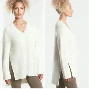 Athleta Shasta V-Neck Oversized Sweater Wool Blend Ribbed Knit Size XS Dove